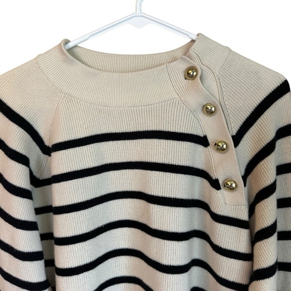 Who What Wear Cream and Black Striped Cotton Blend Sweater Gold Buttons M - Picture 1 of 8